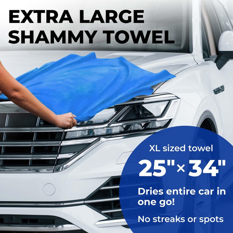 Mighty Cleaner منشفة شامي ممتازة مقاس XL للسيارة - قطعتين (34 × 25) - قماش شامواه فائق الامتصاص - خالية من البقع والخدوش - منشفة تجفيف السيارة قابلة لإعادة الاستخدام - Image 3